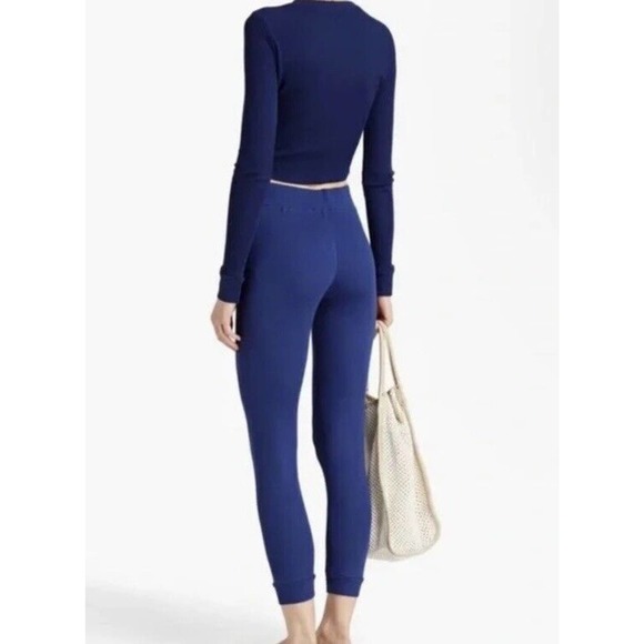 NWT Monrow Womens Ribbed Cuff Sweatpants Size Medium Lounge Wear Blue Drawstring - Picture 2 of 10